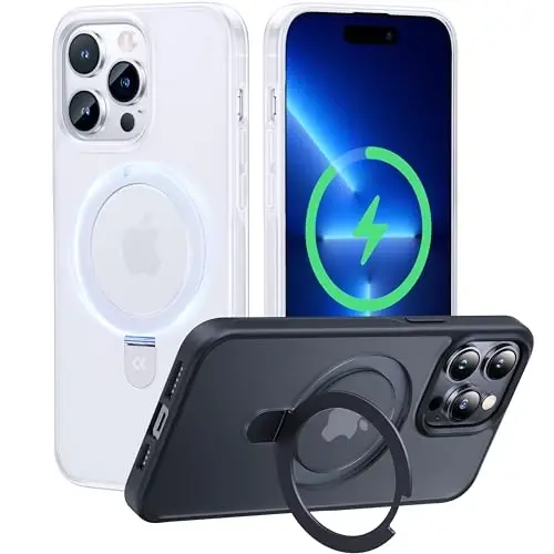 CASEKOO iPhone 13 Pro Max uchun magnitli ko'rinmas stendga ega g'ilof [Harbiy tomchidan himoya] [MagSafe bilan mos] zarbga chidamli yarim shaffof mato Slim Promax Phone 6.7