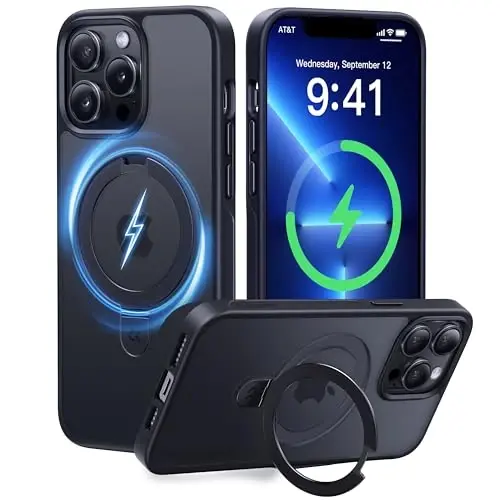CASEKOO iPhone 13 Pro Max uchun magnitli ko'rinmas stendga ega [Harbiy tomchidan himoya] [MagSafe bilan mos] zarbga chidamli yarim shaffof matli ingichka Promax telefon qopqog'i 6,7