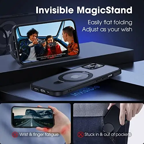 CASEKOO iPhone 13 Pro Max uchun magnitli ko'rinmas stendga ega [Harbiy tomchidan himoya] [MagSafe bilan mos] zarbga chidamli yarim shaffof matli ingichka Promax telefon qopqog'i 6,7