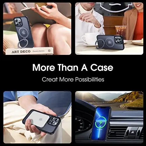 CASEKOO iPhone 13 Pro Max uchun magnitli ko'rinmas stendga ega [Harbiy tomchidan himoya] [MagSafe bilan mos] zarbga chidamli yarim shaffof matli ingichka Promax telefon qopqog'i 6,7