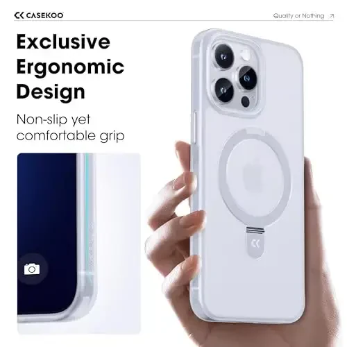 CASEKOO iPhone 13 Pro Max uchun mo'ljallangan Magnetic Invisible Stand bilan [Harbiy yiqilishdan himoya] [MagSafe bilan mos] Zarba o'tkazmaydigan yarim shaffof matli Slim Promax Phone 6.7