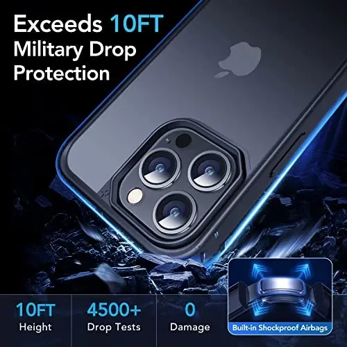 CASEKOO iPhone 13 Pro uchun g'ilof, [Hech qachon sarg'aymaydigan texnologiya] [Harbiy darajadagi tushishdan himoya] Yarim shaffof ingichka qopqoq Ayollar Erkaklar iPhone 13 Pro telefon g'ilofi 6.1 dyuym, Muzli qora - 2