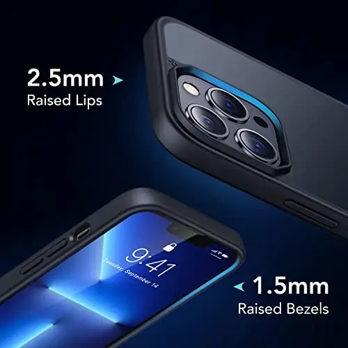 CASEKOO iPhone 13 Pro uchun g'ilof, [Hech qachon sarg'aymaydigan texnologiya] [Harbiy darajadagi tushishdan himoya] Yarim shaffof ingichka qopqoq Ayollar Erkaklar iPhone 13 Pro telefon g'ilofi 6.1 dyuym, Muzli qora - 3