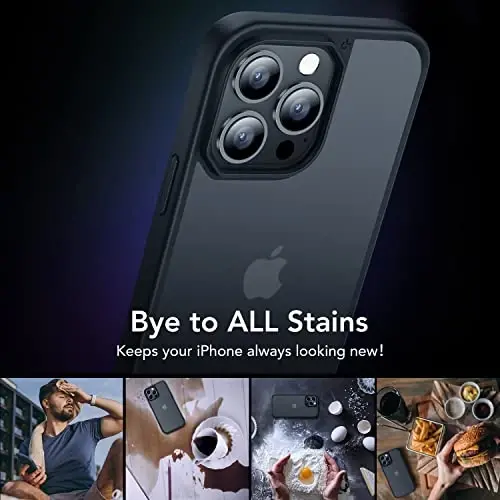 CASEKOO iPhone 13 Pro uchun g'ilof, [Hech qachon sarg'aymaydigan texnologiya] [Harbiy darajadagi tushishdan himoya] Yarim shaffof ingichka qopqoq Ayollar Erkaklar iPhone 13 Pro telefon g'ilofi 6.1 dyuym, Muzli qora - 5