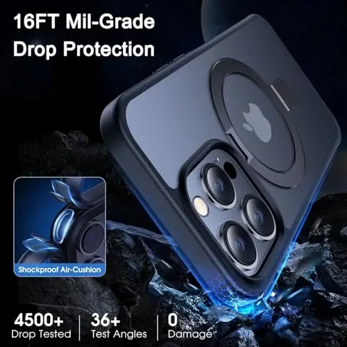 CASEKOO iPhone 14 Pro Max uchun magnitli ko'rinmas stendli g'ilof bilan [Harbiy tushishdan himoya] [MagSafe bilan mos] Zarba o'tkazmaydigan ingichka yarim shaffof mat Promax g'ilof 6.7