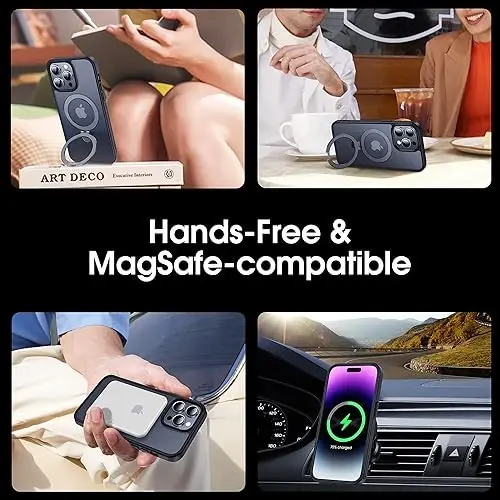 CASEKOO iPhone 14 Pro Max uchun magnitli ko'rinmas stendli g'ilof bilan [Harbiy tushishdan himoya] [MagSafe bilan mos] Zarba o'tkazmaydigan ingichka yarim shaffof mat Promax g'ilof 6.7