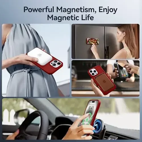 CASEKOO iPhone 14 Pro Max uchun mo'ljallangan g'ilof Magnitli ko'rinmas stend bilan [Harbiy tomchidan himoya] [MagSafe bilan mos] Zarbadan himoya qiluvchi ingichka yarim shaffof mat Promax g'ilof 6.7 dyuym, Qizil - 4