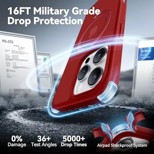 CASEKOO iPhone 14 Pro Max uchun mo'ljallangan g'ilof Magnitli ko'rinmas stend bilan [Harbiy tomchidan himoya] [MagSafe bilan mos] Zarbadan himoya qiluvchi ingichka yarim shaffof mat Promax g'ilof 6.7 dyuym, Qizil - 4