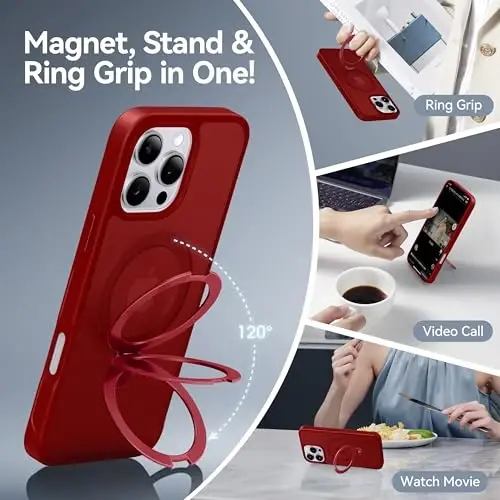 CASEKOO iPhone 14 Pro Max uchun mo'ljallangan g'ilof Magnitli ko'rinmas stend bilan [Harbiy tomchidan himoya] [MagSafe bilan mos] Zarbadan himoya qiluvchi ingichka yarim shaffof mat Promax g'ilof 6.7 dyuym, Qizil - 3