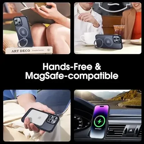 CASEKOO iPhone 14 Pro uchun Magnetic Invisible Standli g'ilof [Harbiy darajadagi zarbadan himoya] [MagSafe bilan mos] Zarba o'tkazmaydigan Yupqa Mat O'tkazuvchan Pro G'ilof 6.1 dyuym, Qora - 4