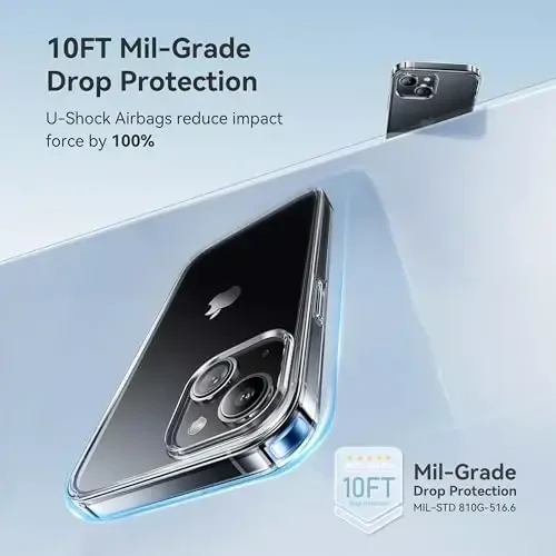 CASEKOO iPhone 14 uchun g'ilof/iPhone 13 uchun g'ilof Kristall toza, [Hech qachon sarg'aymaydigan texnologiya] [Harbiy darajadagi himoya] Shaffof ingichka qopqoq Ayollar Erkaklar Telefon g'ilofi 6,1 dyuym, Shaffof - 3