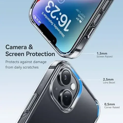 CASEKOO iPhone 14 uchun g'ilof/iPhone 13 uchun g'ilof Kristall toza, [Hech qachon sarg'aymaydigan texnologiya] [Harbiy darajadagi himoya] Shaffof ingichka qopqoq Ayollar Erkaklar Telefon g'ilofi 6,1 dyuym, Shaffof - 4