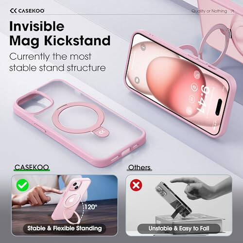 CASEKOO iPhone 15 Kılıfı, Manyetik Görünmez Standlı - 3