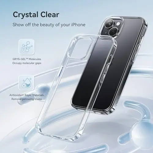 CASEKOO iPhone 15 Plus/14 Plus uchun shaffof, sarg'aymaydigan, harbiy darajadagi himoya qoplamasi. Zarardan himoya qiluvchi, shaffof telefon qobig'i. Ayollar va erkaklar uchun, 6.7 dyuym. - 2