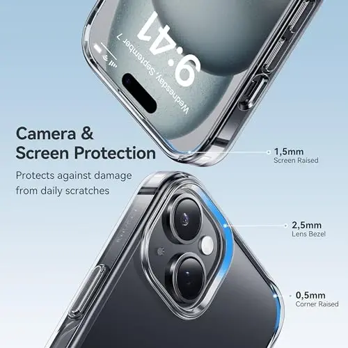 CASEKOO iPhone 15 Plus/14 Plus uchun shaffof, sarg'aymaydigan, harbiy darajadagi himoya qoplamasi. Zarardan himoya qiluvchi, shaffof telefon qobig'i. Ayollar va erkaklar uchun, 6.7 dyuym. - 4