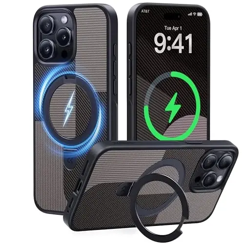 CASEKOO for iPhone 15 Pro Max Case with Magnetic Invisible Stand [Military Drop Protection] [Compatible with MagSafe] Shockproof Slim Translucent Matte Phone Case, 6.7 Inch, Latte Brown 