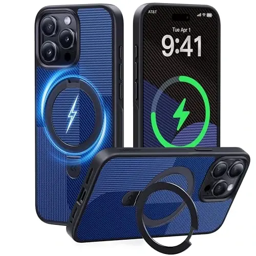 CASEKOO iPhone 15 Pro Max Kılıfı, Manyetik Görünmez Standlı [Askeri Sınıf Düşme Koruması] [MagSafe ile Uyumlu] Darbeye Dayanıklı İnce Yarı Saydam Mat Telefon Kılıfı, 6.7 İnç, Okyanus Mavisi - 1
