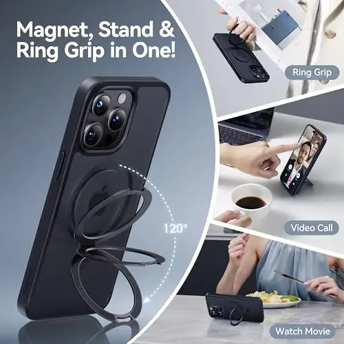 CASEKOO iPhone 15 Pro Max Kılıfı, Manyetik Görünmez Standlı [Askeri Sınıf Düşme Koruması] [MagSafe ile Uyumlu] Darbeye Dayanıklı İnce Yarı Saydam Mat Telefon Kılıfı, 6.7 İnç, Okyanus Mavisi - 3