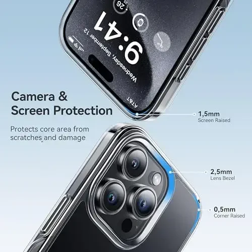 CASEKOO iPhone 15 Pro Max uchun g'ilof Kristalli tiniq, [Hech qachon sarg'aymaydigan texnologiya] [Harbiy darajadagi himoya] Shaffof yupqa qopqoq ayollar erkaklar uchun iPhone 15 Pro Max telefon g'ilofi 6,7 dyuym, Tiniq - 4