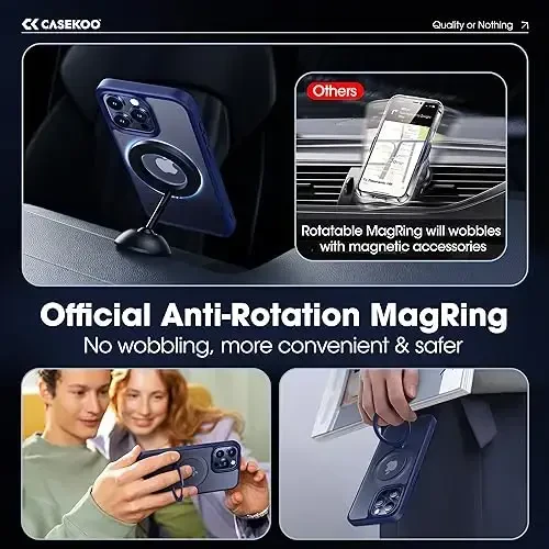 CASEKOO iPhone 15 Pro uchun magnitli ko'rinmas stendli g'ilof [Harbiy tomchidan himoya] [MagSafe bilan mos] Zarba o'tkazmaydigan yupqa yarim shaffof mato Pro g'ilof 6.1 dyuym, ko'k - 4