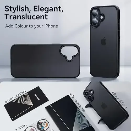 CASEKOO iPhone 16 g'ilofi uchun, [Hech qachon sarg'aymaydigan texnologiya] [Harbiy darajadagi tushishdan himoya] iPhone 16 g'ilofi telefon g'ilofi 6.1 dyuym uchun yarim shaffof ingichka g'ilof ayollar erkaklar uchun, muzlatilgan qora - 7