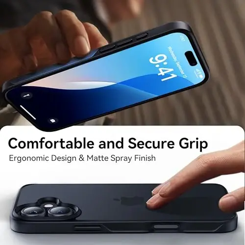 CASEKOO iPhone 16 g'ilofi uchun, [Hech qachon sarg'aymaydigan texnologiya] [Harbiy darajadagi tushishdan himoya] iPhone 16 g'ilofi telefon g'ilofi 6.1 dyuym uchun yarim shaffof ingichka g'ilof ayollar erkaklar uchun, muzlatilgan qora - 4
