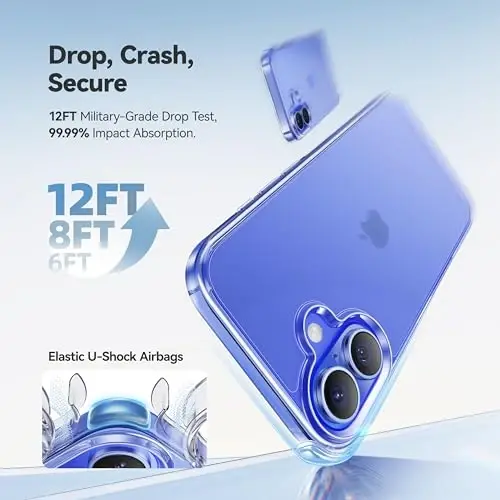CASEKOO iPhone 16 Plus uchun g‘ilof, tiniq kristalli, [12FT harbiy darajadagi himoya][hech qachon sarg‘aymaydigan texnologiya] shaffof ingichka qopqoq ayollar erkaklar uchun iPhone 16 Plus telefon g‘ilofi 6.7 dyuym, tiniq - 3