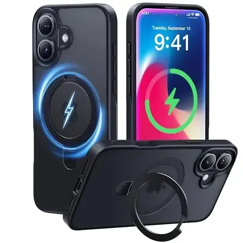 CASEKOO iPhone 16 Plus uchun Ultra-Magnetic Stand g'ilofi [Harbiy tomchidan himoya] [MagSafe bilan mos] Zarba o'tkazmaydigan yarim shaffof mato ingichka halqali ushlagichli g'ilof iPhone 16 Plus 6.7