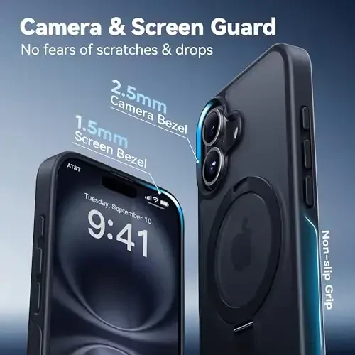 CASEKOO iPhone 16 Plus uchun Ultra-Magnetic Stand g'ilofi [Harbiy tomchidan himoya] [MagSafe bilan mos] Zarba o'tkazmaydigan yarim shaffof mato ingichka halqali ushlagichli g'ilof iPhone 16 Plus 6.7