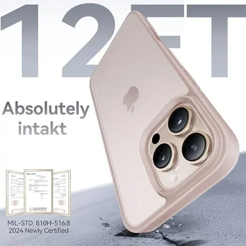 CASEKOO for iPhone 16 Pro Case, [Never Yellow Technology] [Mil-Grade Drop Protection] Translucent Slim Cover Women Men for iPhone 16 Pro Case Phone Case 6.1 inch, Rose Gold - 3