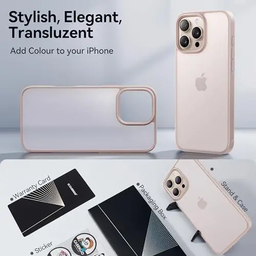 CASEKOO for iPhone 16 Pro Case, [Never Yellow Technology] [Mil-Grade Drop Protection] Translucent Slim Cover Women Men for iPhone 16 Pro Case Phone Case 6.1 inch, Rose Gold - 5