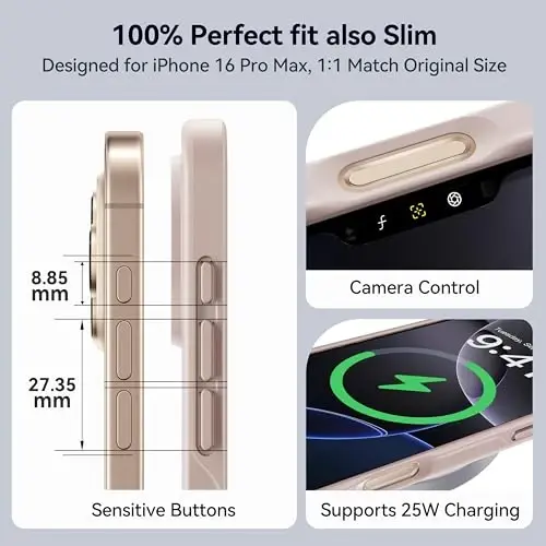 CASEKOO for iPhone 16 Pro Case, [Never Yellow Technology] [Mil-Grade Drop Protection] Translucent Slim Cover Women Men for iPhone 16 Pro Case Phone Case 6.1 inch, Rose Gold - 6