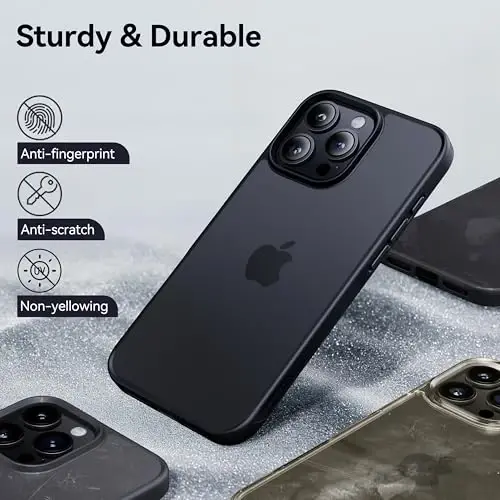 CASEKOO for iPhone 16 Pro Case, [Never Yellow Technology] [Mil-Grade Drop Protection] Translucent Slim Cover Women Men for iPhone 16 Pro Phone Case 6.1 inch, Frosted Black - 7