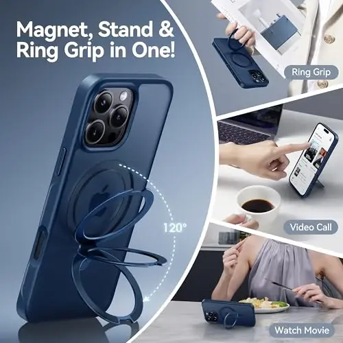 CASEKOO Ultra-Magnetic Stand for iPhone 16 Pro Case [Military Drop Protection] [Compatible with MagSafe] Shockproof Translucent Matte Slim Ring Holder Case for iPhone 16 Pro 6.3