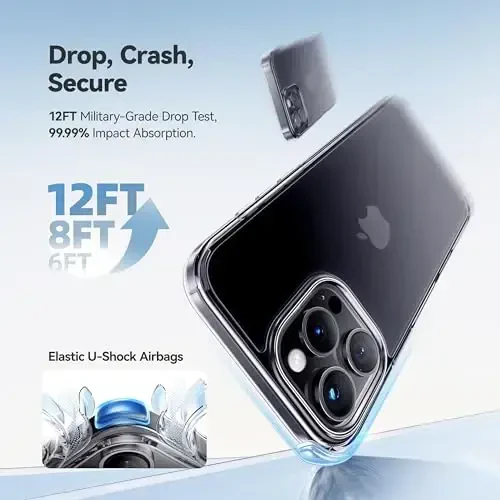 CASEKOO for iPhone 16 Pro Case Crystal Clear, [Never Yellow Technology] [12FT Military-Grade Protection] Transparent Slim Cover Women Men Phone 16 Pro Case 6.3 inch, Clear - 3