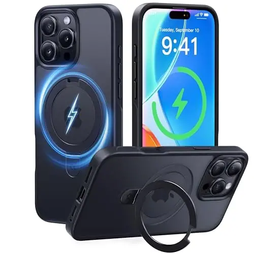 CASEKOO iPhone 16 Pro Max Kılıf, Manyetik Görünmez Standlı [Askeri Düşme Koruması] [MagSafe Uyumlu] Darbeye Dayanıklı İnce Yarı Saydam Mat Promax Kılıf 6.9 İnç, Siyah 