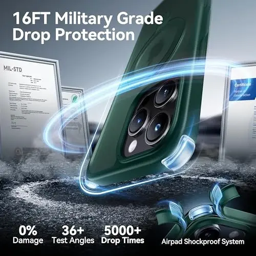 CASEKOO iPhone 16 Pro Max uchun Ultra-Magnetic Stand gʻilofi [Harbiycha tushishdan himoya] [MagSafe bilan mos] Zarba oʻtkazmaydigan yarim shaffof mato ingichka halqali ushlagich, iPhone 16 ProMax 6.9