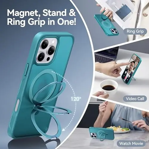 CASEKOO iPhone 16 Pro Max uchun Ultra-Magnetic Stand [Harbiy tomchidan himoya] [MagSafe bilan mos] zarbga chidamli shaffof matli ingichka halqali ushlagich, iPhone 16 ProMax 6.9