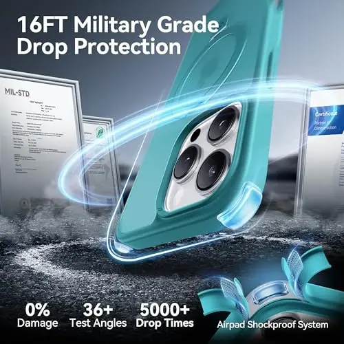 CASEKOO iPhone 16 Pro Max uchun Ultra-Magnetic Stand [Harbiy tomchidan himoya] [MagSafe bilan mos] zarbga chidamli shaffof matli ingichka halqali ushlagich, iPhone 16 ProMax 6.9