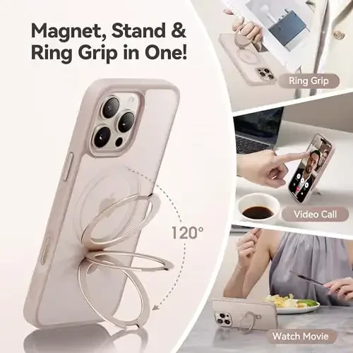 CASEKOO iPhone 16 Pro Max uchun Ultra-magnit stend [Harbiy tomchidan himoya] [MagSafe bilan mos] Zarba o'tkazmaydigan shaffof matli yupqa halqali ushlagich iPhone 16 ProMax 6.9