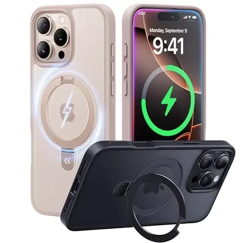 CASEKOO iPhone 16 Pro Max uchun Ultra-magnit stend [Harbiy tomchidan himoya] [MagSafe bilan mos] Zarba o'tkazmaydigan shaffof matli yupqa halqali ushlagich iPhone 16 ProMax 6.9
