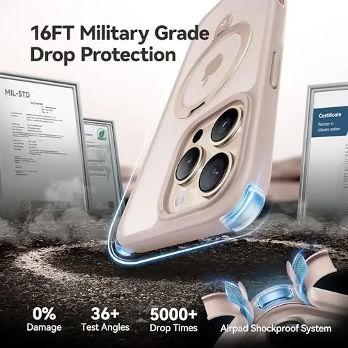 CASEKOO iPhone 16 Pro Max uchun Ultra-magnit stend [Harbiy tomchidan himoya] [MagSafe bilan mos] Zarba o'tkazmaydigan shaffof matli yupqa halqali ushlagich iPhone 16 ProMax 6.9
