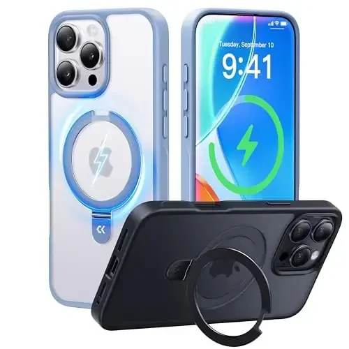 CASEKOO iPhone 16 Pro Max uchun Ultra-magnit stend [Harbiy tomchidan himoya] [MagSafe bilan mos] Zarba o'tkazmaydigan yarim shaffof matli ingichka halqali ushlagich iPhone 16 ProMax 6.9