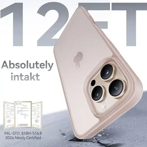 CASEKOO iPhone 16 Pro uchun g'ilof, [Hech qachon sarg'aymaydigan texnologiya] [Harbiy darajadagi tushishdan himoya] Yarim shaffof ingichka qopqoq Ayollar Erkaklar iPhone 16 Pro g'ilofi Telefon g'ilofi 6.1 dyuym, Pushti tilla - 3