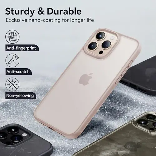 CASEKOO iPhone 16 Pro uchun g'ilof, [Hech qachon sarg'aymaydigan texnologiya] [Harbiy darajadagi tushishdan himoya] Yarim shaffof ingichka qopqoq Ayollar Erkaklar iPhone 16 Pro g'ilofi Telefon g'ilofi 6.1 dyuym, Pushti tilla - 2