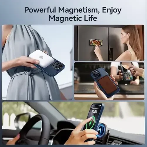 CASEKOO iPhone 16 Pro uchun magnitli ko'rinmas stendli g'ilof [Harbiy darajadagi zarbadan himoya] [MagSafe bilan mos] Zarba o'tkazmaydigan ingichka yarim shaffof mat g'ilof 6.3 dyuym, Moviy - 4