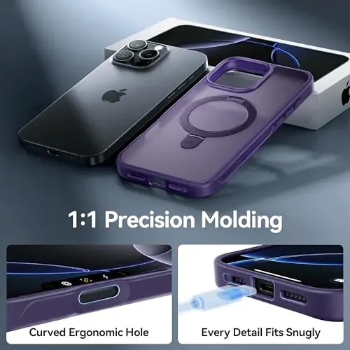 CASEKOO iPhone 16 Pro uchun Ultra-Magnetic Stend G‘ilofi [Harbiy Tushishdan Himoya] [MagSafe bilan mos] Zarba o‘tkazmaydigan Yarim Shaffof Matte Yupqa Halqali Tutqich G‘ilof iPhone 16 Pro 6.3
