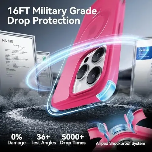 CASEKOO iPhone 16 Pro uchun Ultra-Magnit Stend [Harbiy Qulashdan Himoya] [MagSafe bilan mos] Zarba o'tkazmaydigan Yarim Shaffof Mat Yupqa Halqali Tutqich, iPhone 16 Pro 6.3