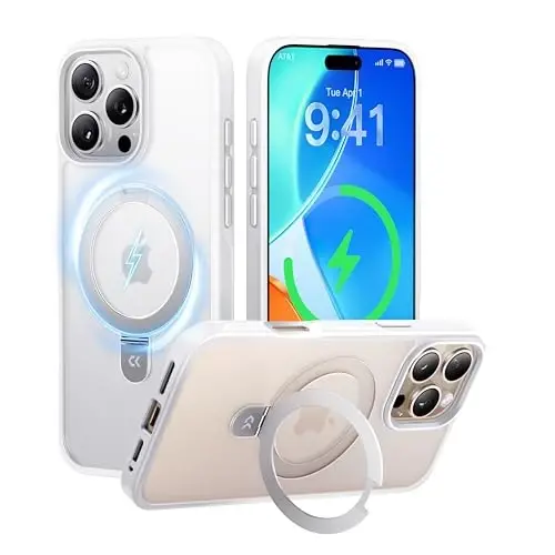 CASEKOO iPhone 16 Pro uchun Ultra-magnit stend [Harbiy tomchidan himoya] [MagSafe bilan mos] Zarba o'tkazmaydigan yarim shaffof mat ingichka halqali ushlagich, iPhone 16 Pro 6.3
