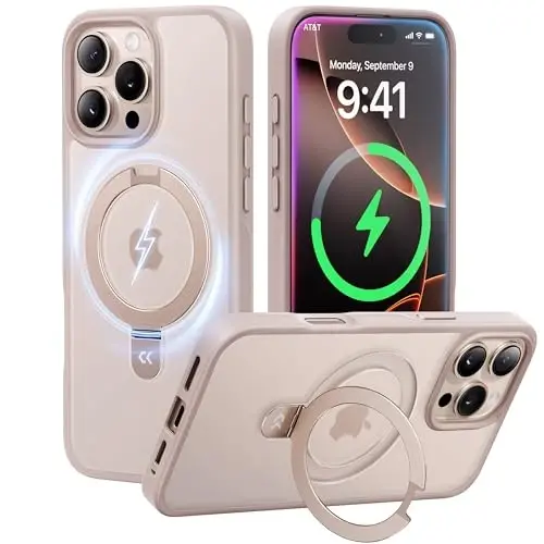 CASEKOO iPhone 16 Pro uchun ultra magnitli stend [Harbiy tomchidan himoya] [MagSafe bilan mos] Zarbadan himoyalangan shaffof matli ingichka halqali ushlagichli g'ilof iPhone 16 Pro 6.3